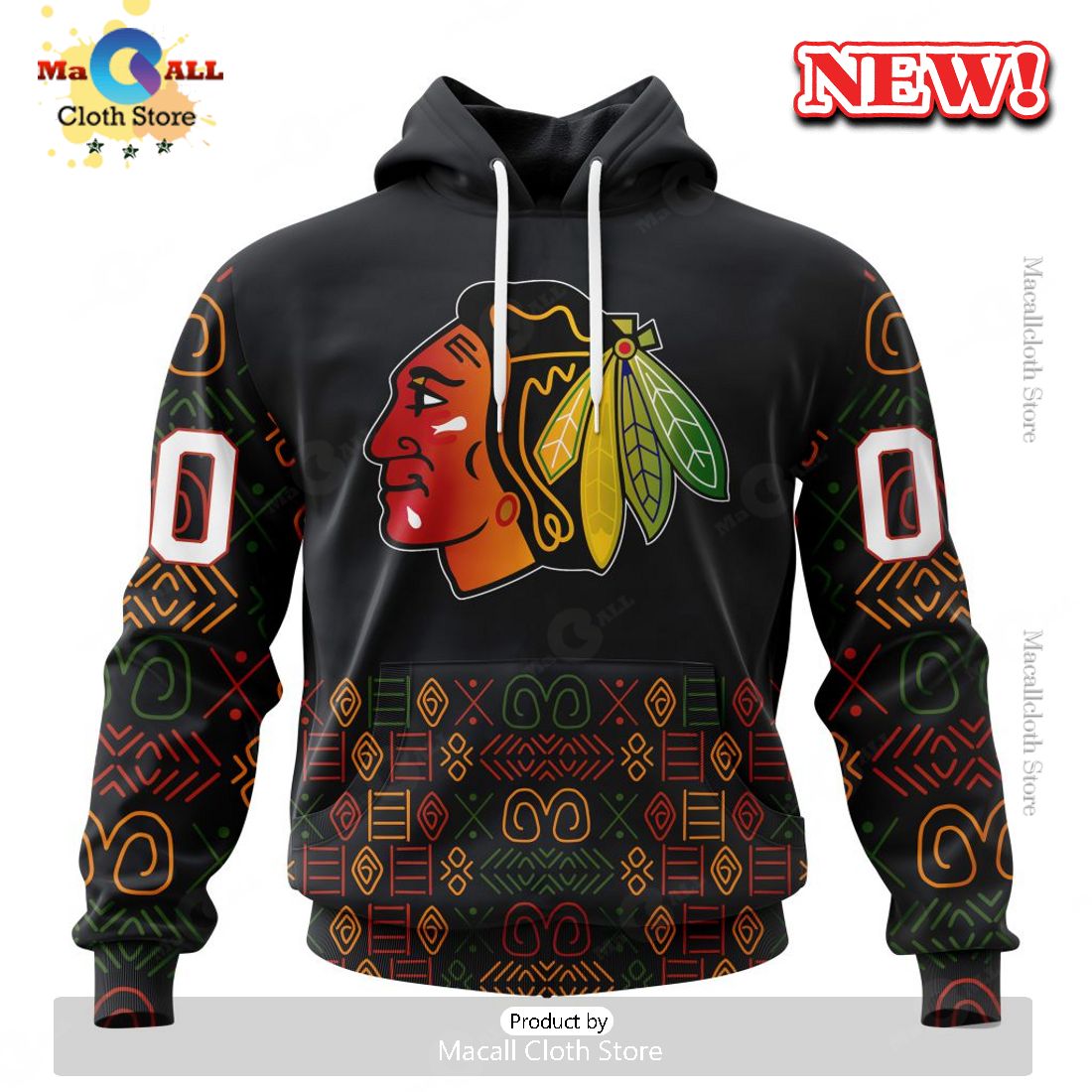 NHL Chicago Blackhawks Special Design For Black History Month Hoodie 3D NHL Chicago Blackhawks Special Design For Black History Month Hoodie 3D
