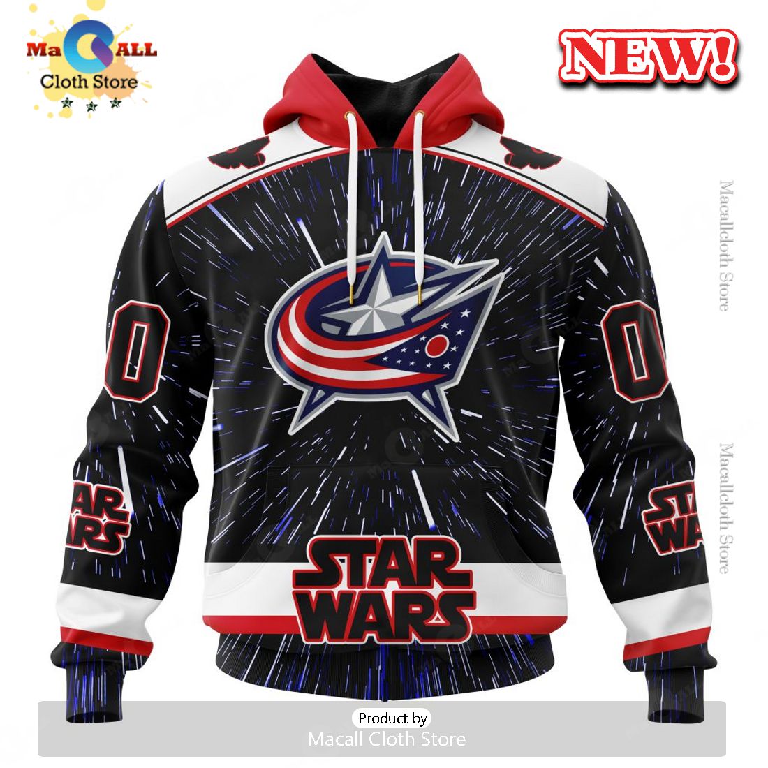 NHL Columbus Blue Jackets Special Star Wars Design Hoodie 3D NHL Columbus Blue Jackets Special Star Wars Design Hoodie 3D