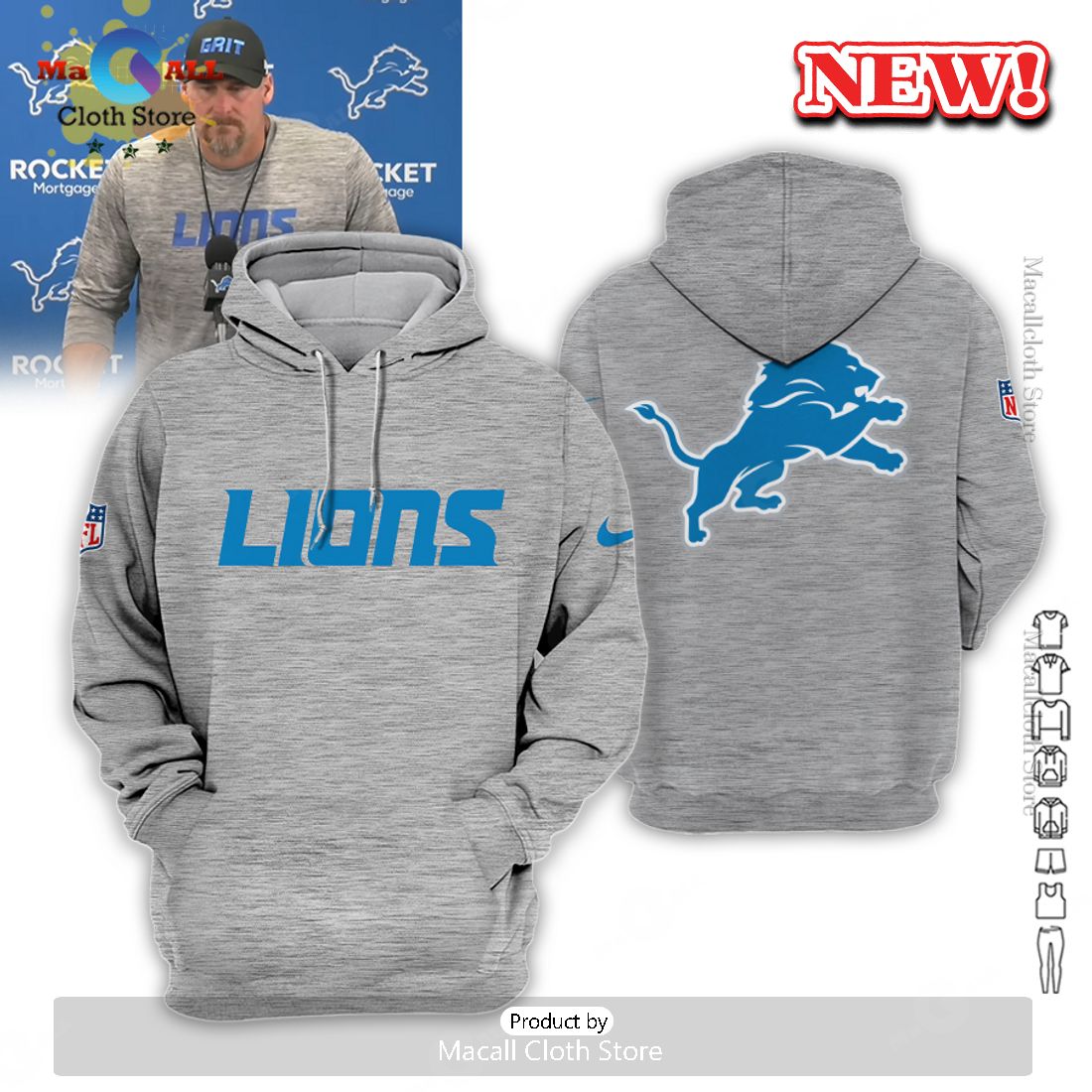 Detroit Lions New Arrivals Classic Grey Hoodie 3D Detroit Lions New Arrivals Classic Grey Hoodie 3D
