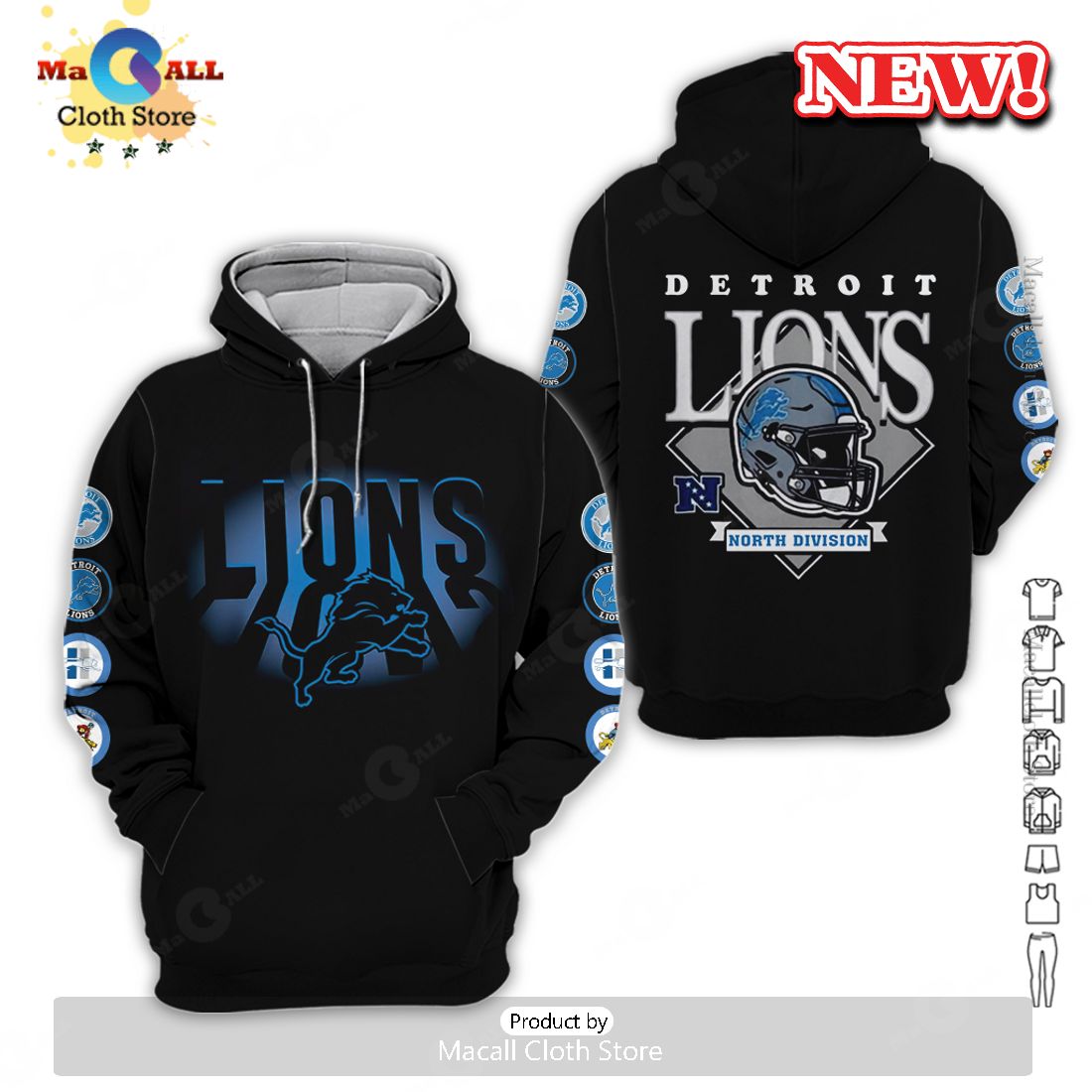Detroit Lions North Division Gradient All Over Printed Black Hoodie 3D Detroit Lions North Division Gradient All Over Printed Black Hoodie 3D