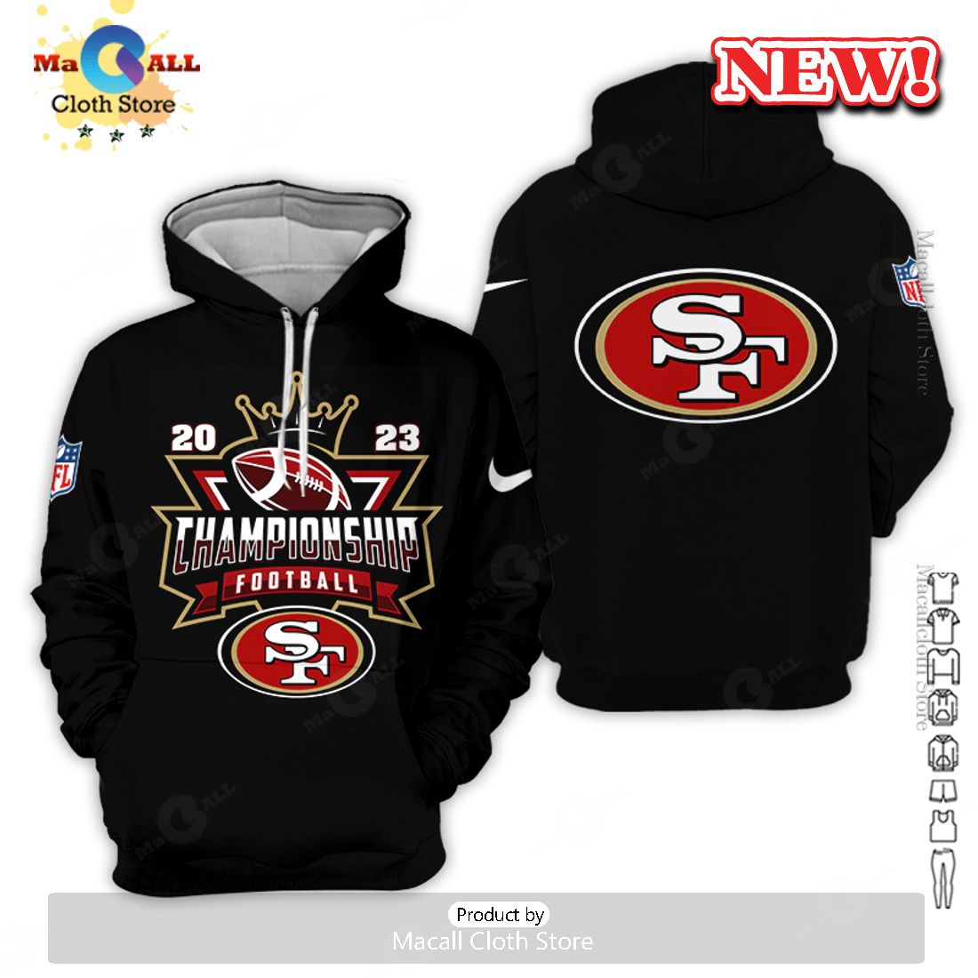 San Francisco 49ers 2023 Championship Football Hoodie 3D San Francisco 49ers 2023 Championship Football Hoodie 3D