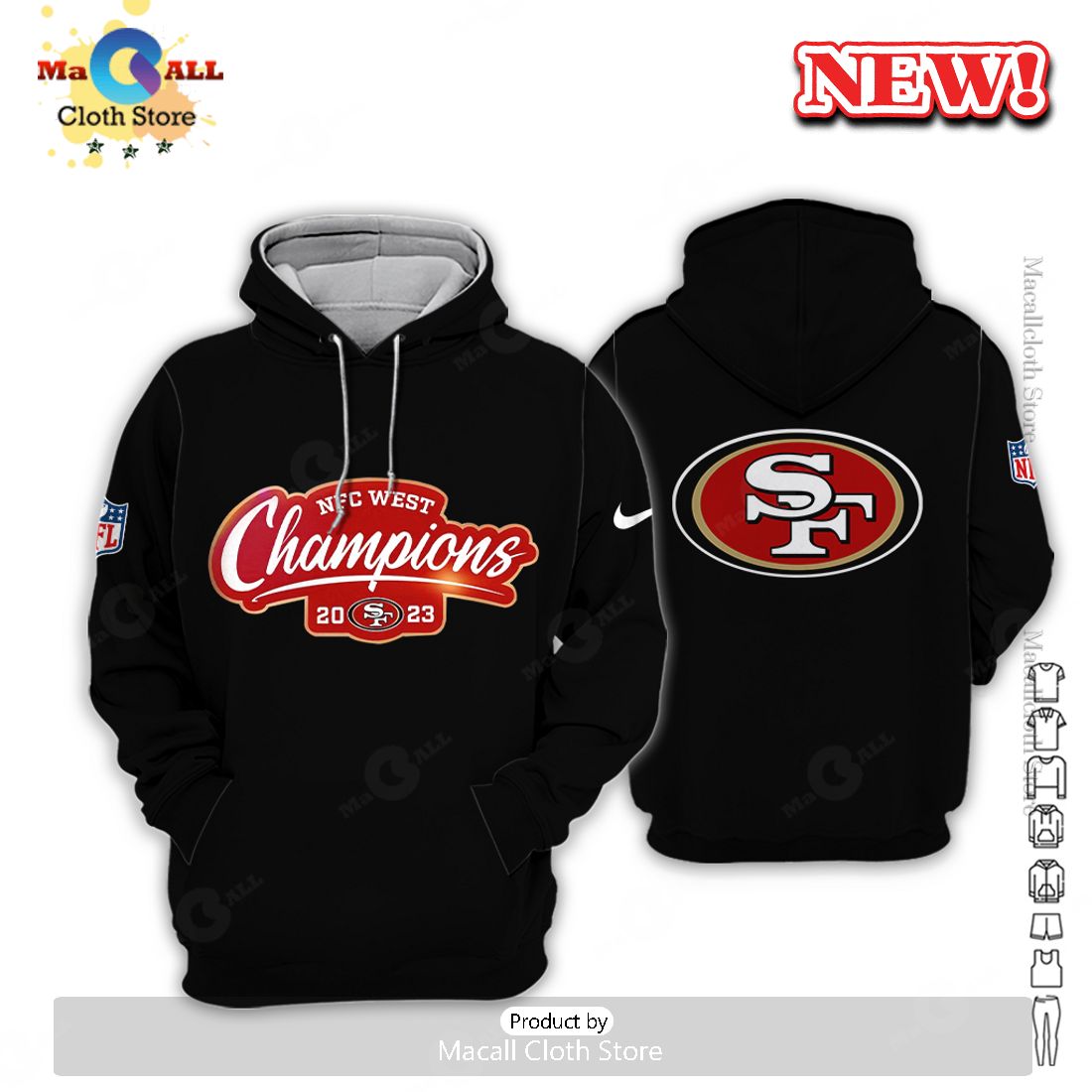 San Francisco 49ers All Over Printed Clothes West Champions Black Hoodie 3D San Francisco 49ers All Over Printed Clothes West Champions Black Hoodie 3D