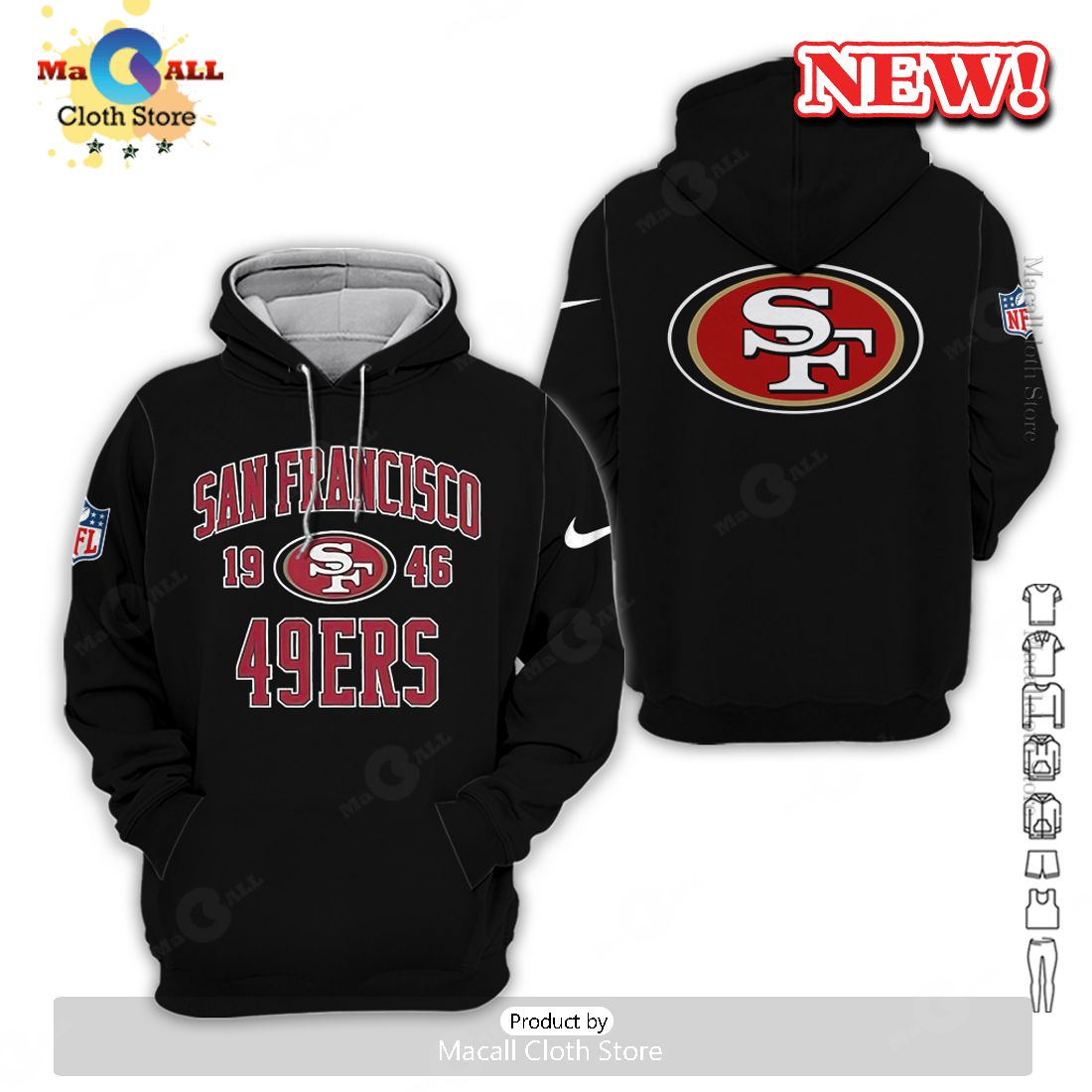 San Francisco 49ers Black All Over Printed Clothes Hoodie 3D Gifts For Fan San Francisco 49ers Black All Over Printed Clothes Hoodie 3D Gifts For Fan