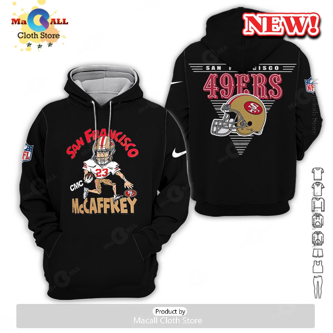 San Francisco 49ers Christian McCaffrey Football All Over Printed Clothes Hoodie 3D San Francisco 49ers Christian McCaffrey Football All Over Printed Clothes Hoodie 3D