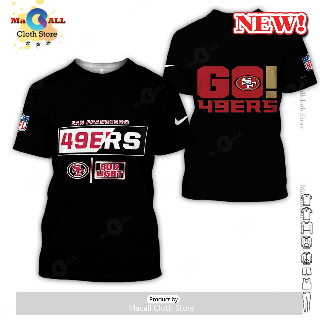San Francisco 49ers Go Bud Light Black Foortball Hoodie 3D