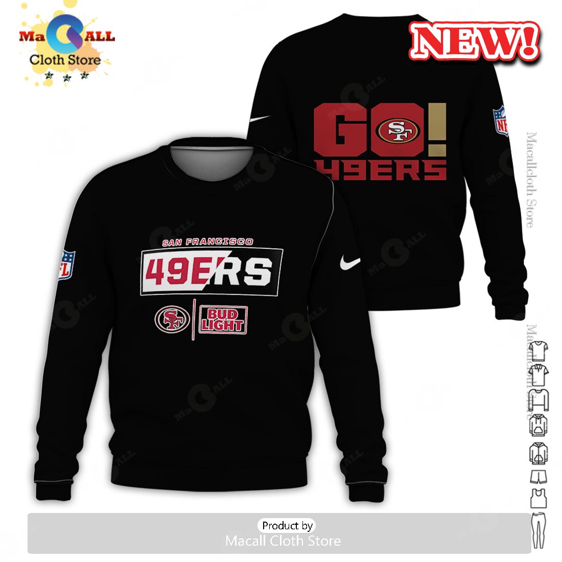 San Francisco 49ers Go Bud Light Black Foortball Hoodie 3D San Francisco 49ers Go Bud Light Black Foortball Hoodie 3D