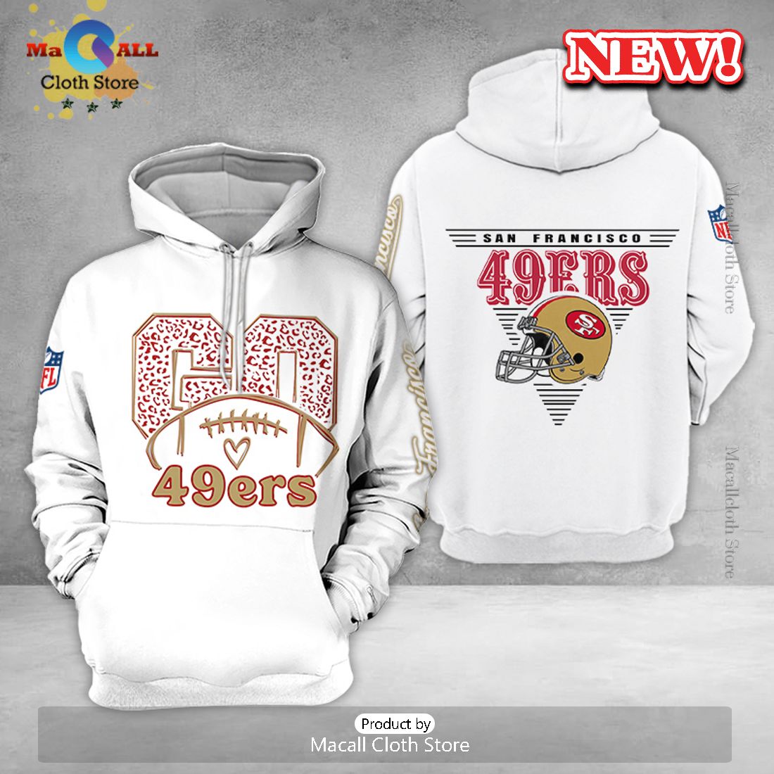 San Francisco Go 49ers All Over Printed Clothes White Football Hoodie 3D