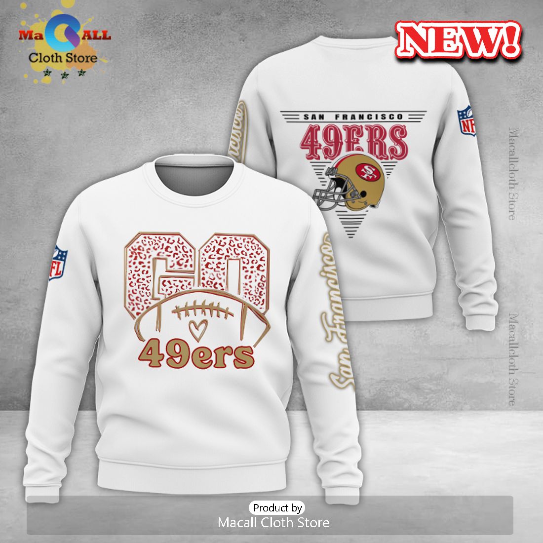 San Francisco Go 49ers All Over Printed Clothes White Football Hoodie 3D