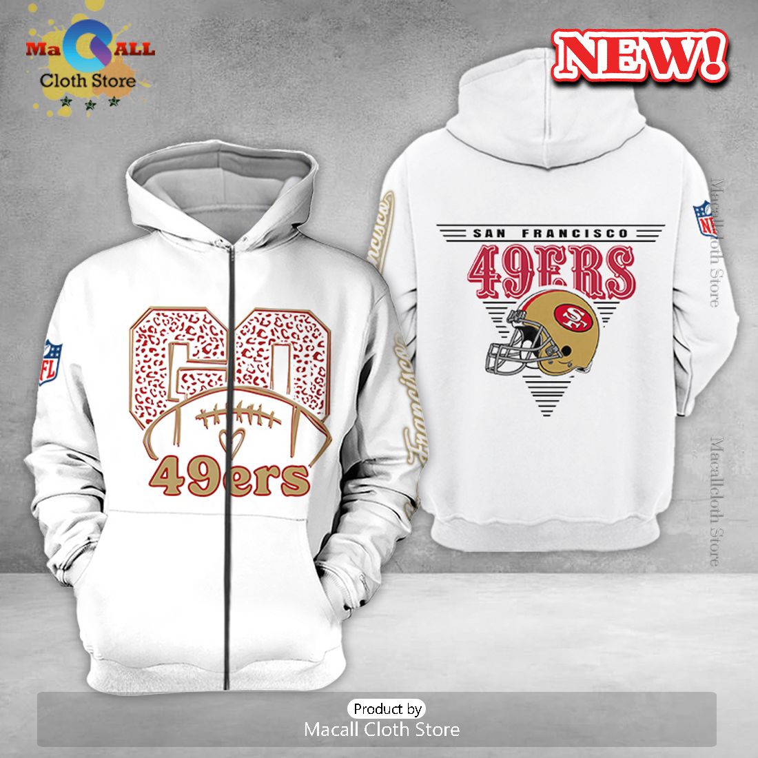 San Francisco Go 49ers All Over Printed Clothes White Football Hoodie 3D