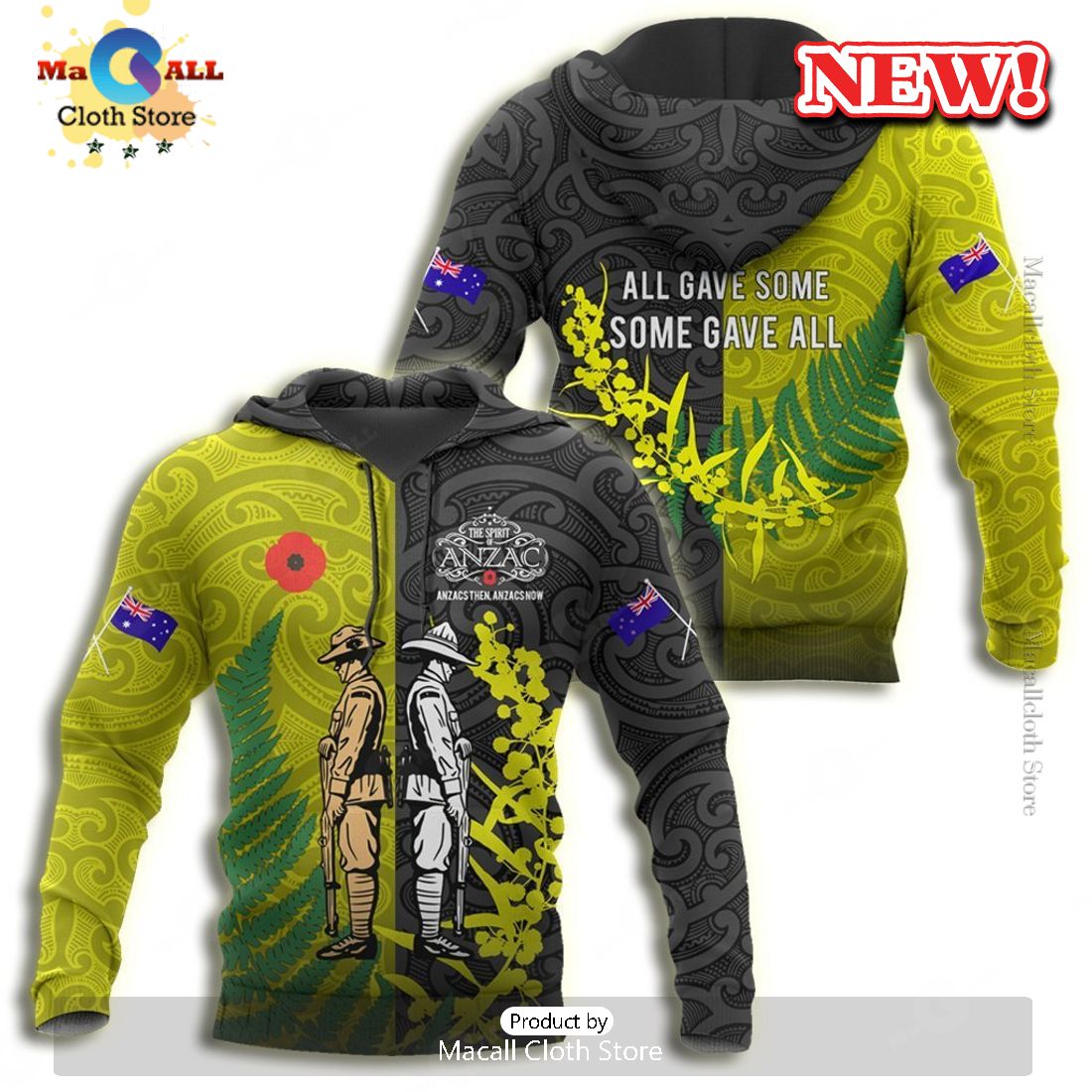 Honor And Respect Day Australia And Kiwi Yelow Flower Hoodie 3D Honor And Respect Day Australia And Kiwi Yelow Flower Hoodie 3D