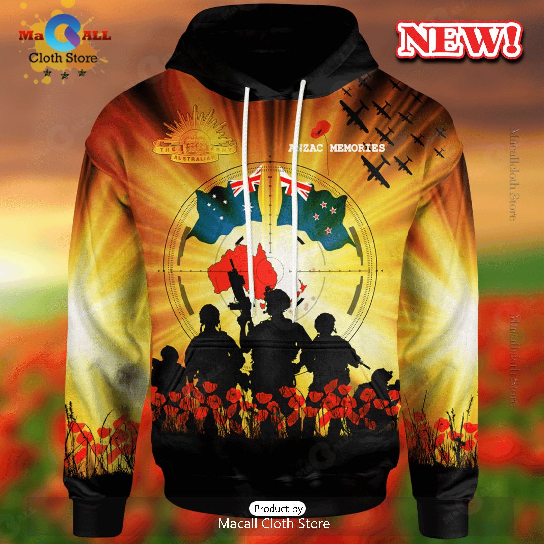 Premium Anzac Day New Zealand And Australia Hoodie 3D Printed Premium Anzac Day New Zealand And Australia Hoodie 3D Printed