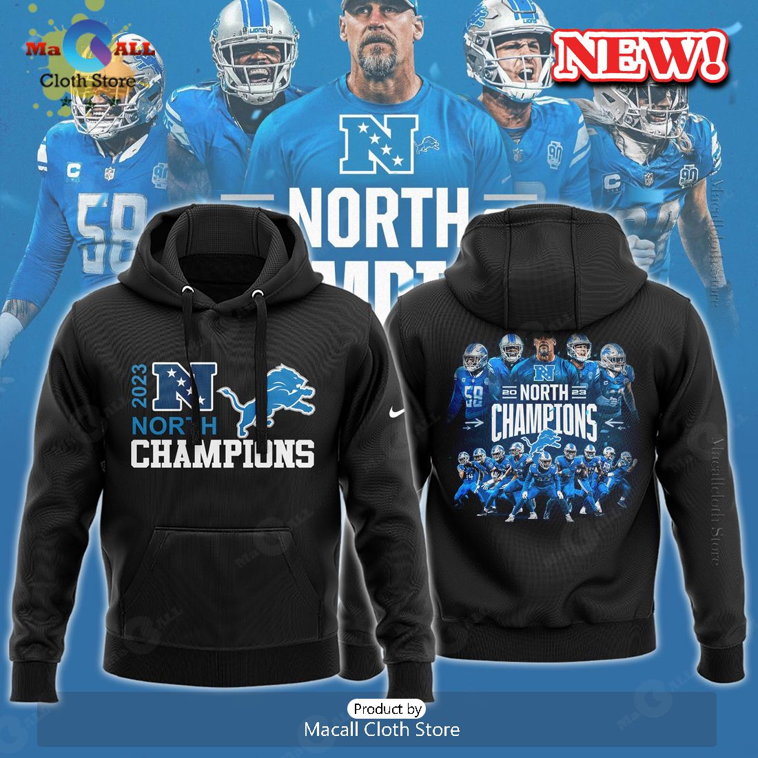 HOT Detroit Nike 2023 NFC North Division Champions Black Hoodie 3D HOT Detroit Nike 2023 NFC North Division Champions Black Hoodie 3D