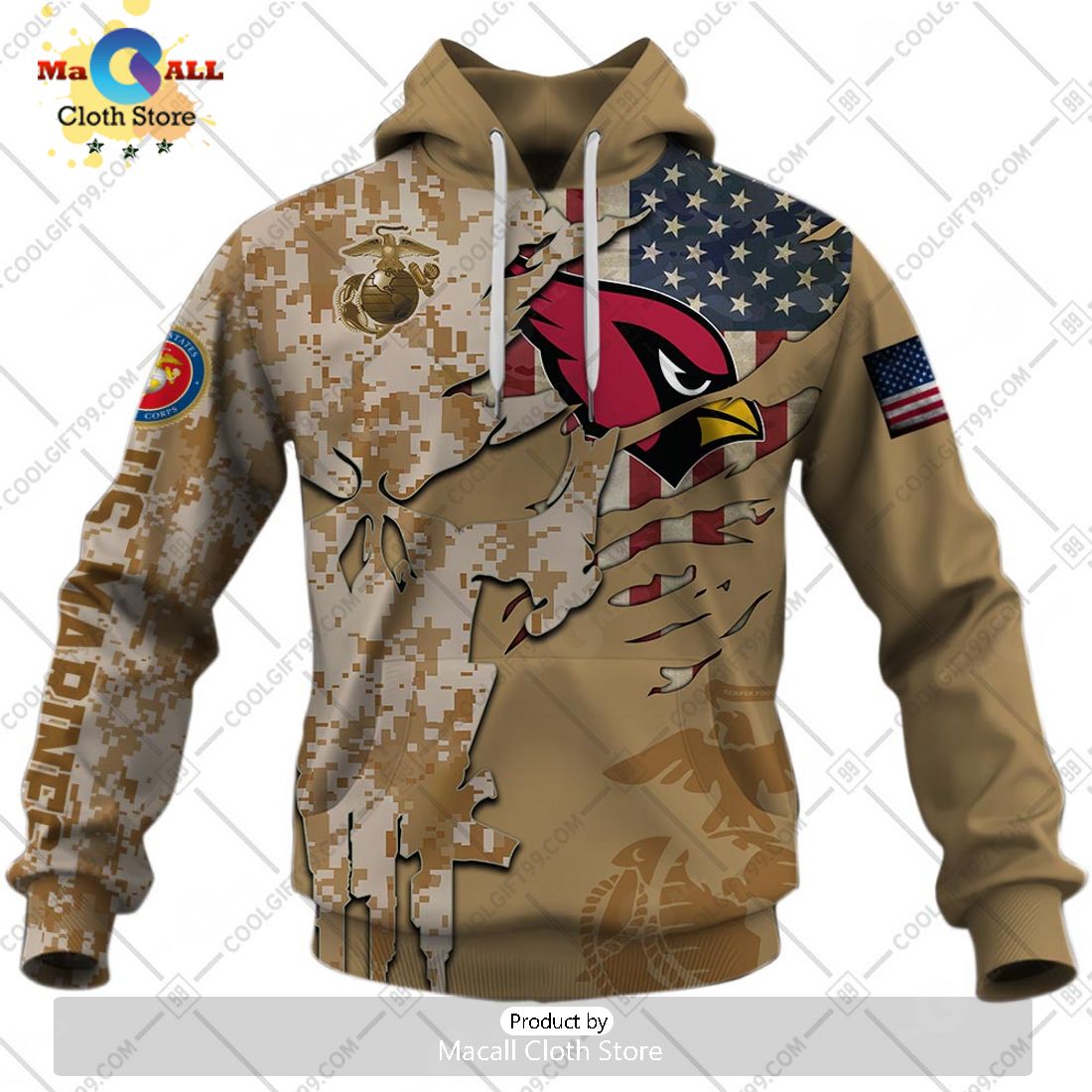 Personalized NFL Arizona Cardinals Marine Camo Special Hoodie 3D