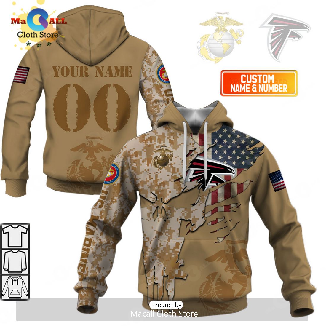 Personalized NFL Atlanta Falcons Marine Camo Special Hoodie 3D