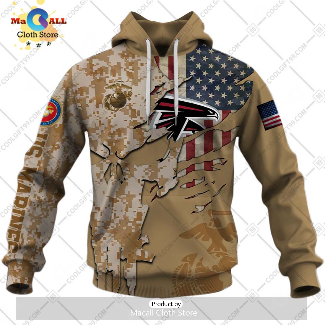 Personalized NFL Atlanta Falcons Marine Camo Special Hoodie 3D