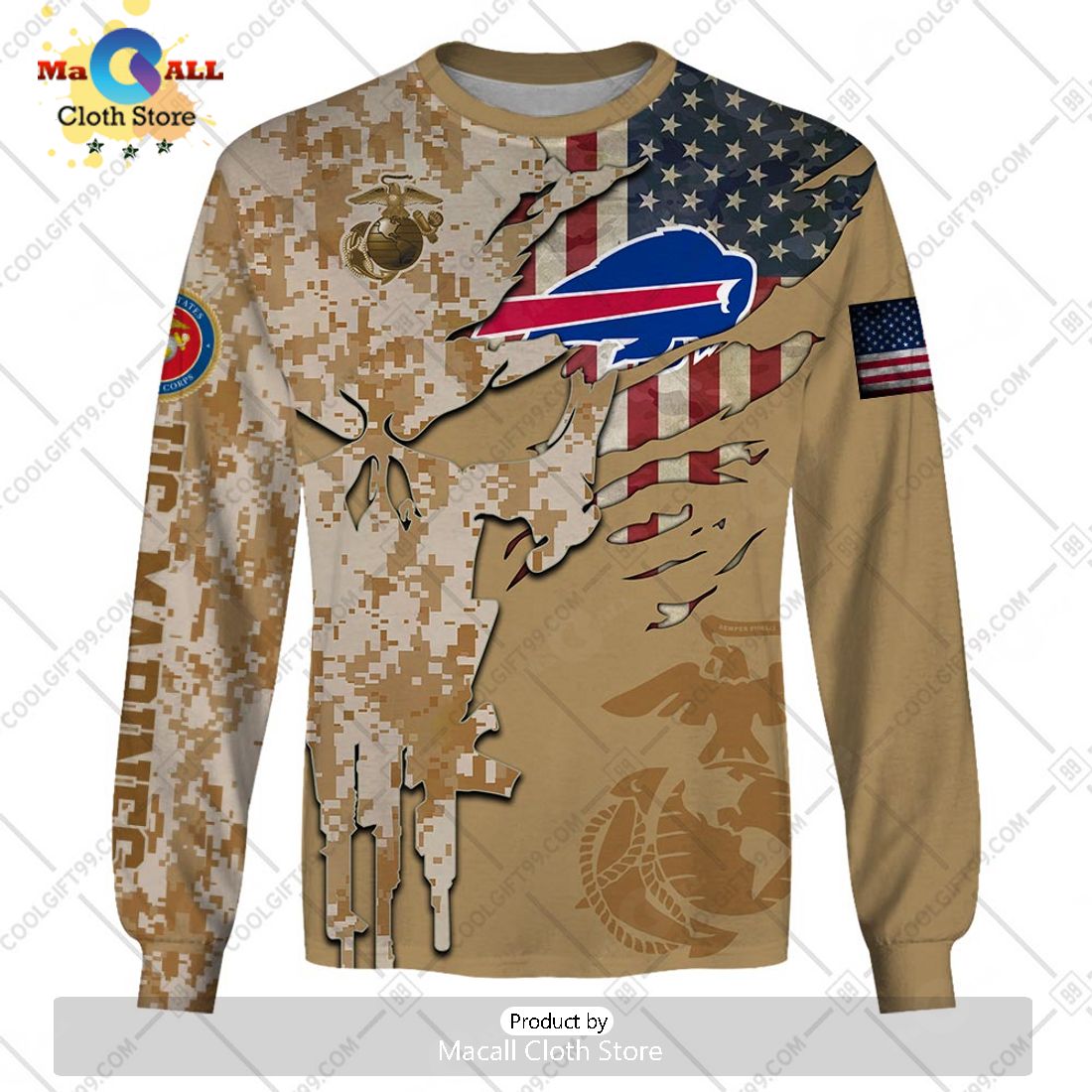 Personalized NFL Buffalo Bills Marine Camo Special Hoodie 3D Personalized NFL Buffalo Bills Marine Camo Special Hoodie 3D