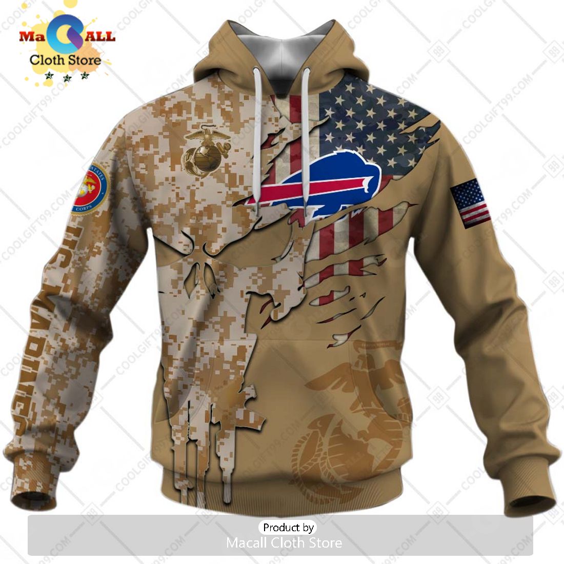 Personalized NFL Buffalo Bills Marine Camo Special Hoodie 3D Personalized NFL Buffalo Bills Marine Camo Special Hoodie 3D
