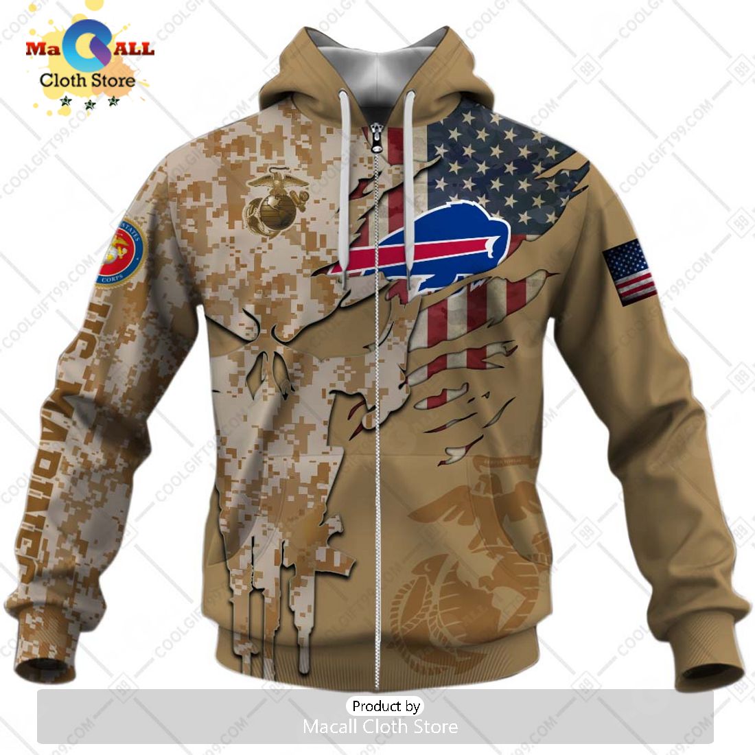 Personalized NFL Buffalo Bills Marine Camo Special Hoodie 3D Personalized NFL Buffalo Bills Marine Camo Special Hoodie 3D