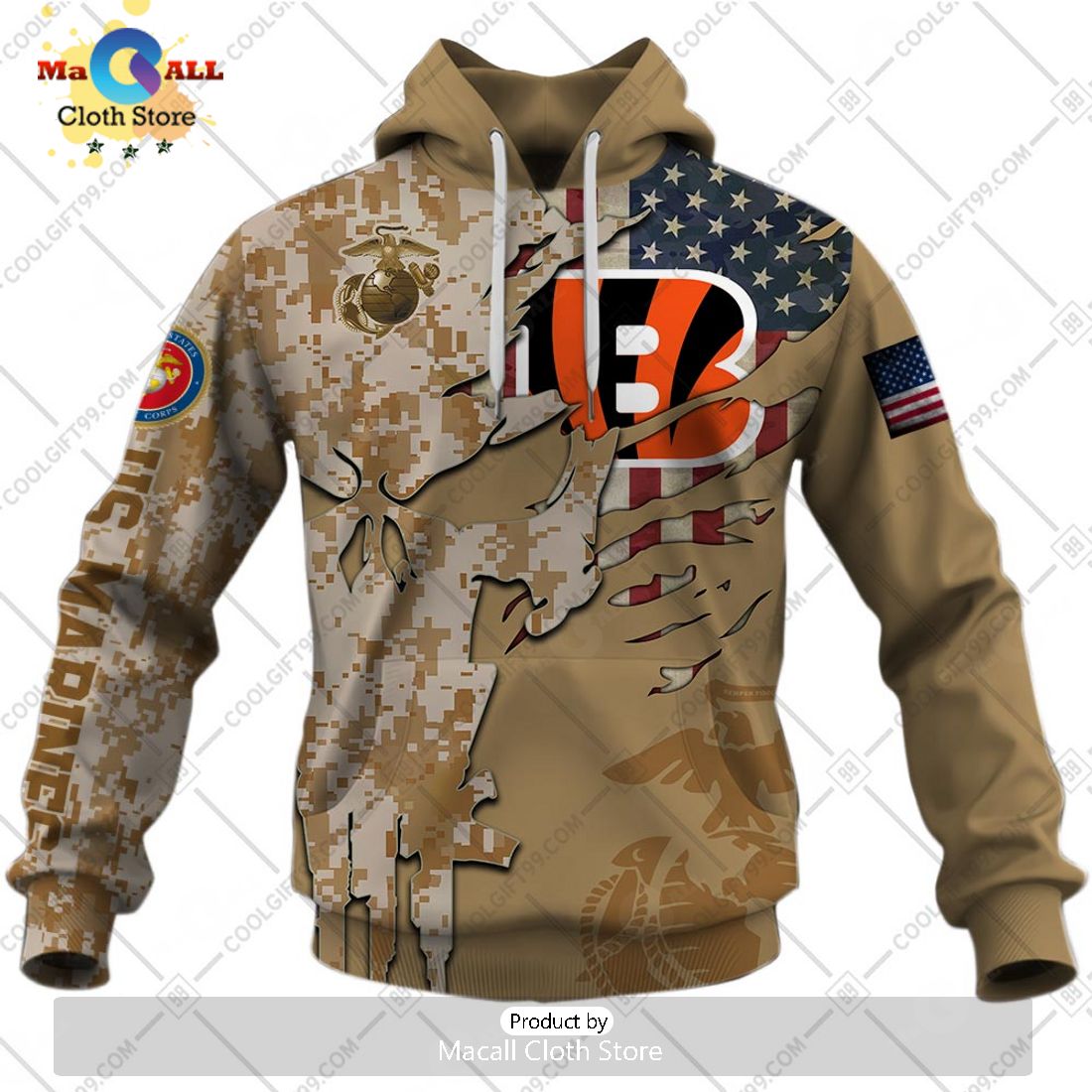 Personalized NFL Cincinnati Bengals Marine Camo Special Hoodie 3D
