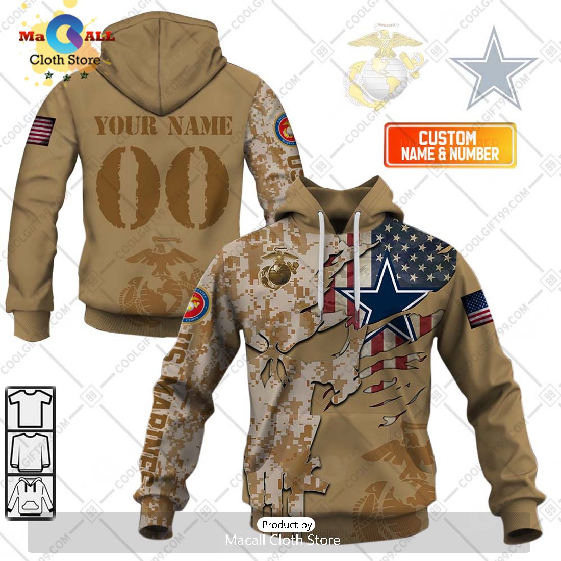 Personalized NFL Dallas Cowboys Marine Camo Special Hoodie 3D