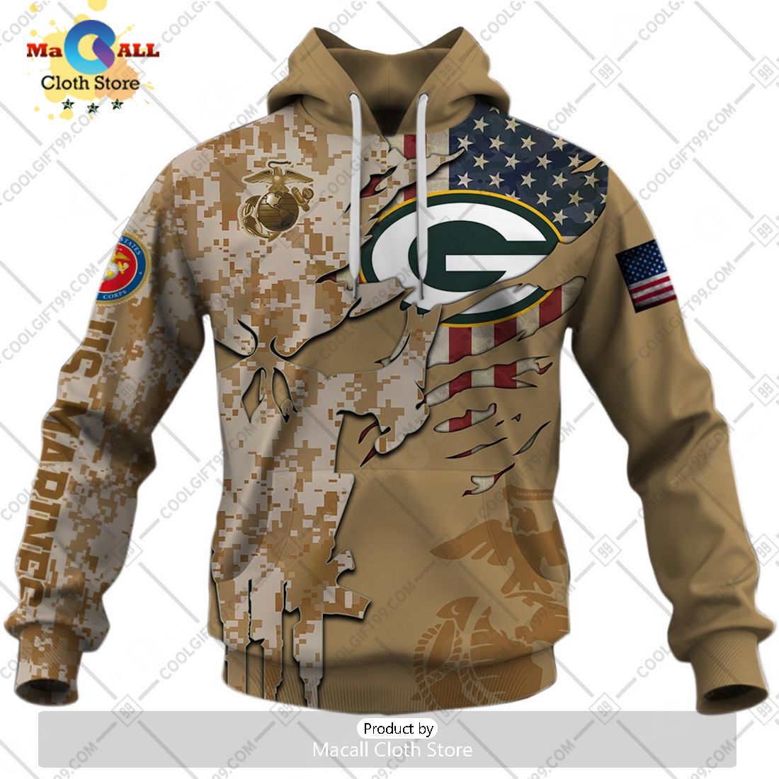 Personalized NFL Green Bay Packers Marine Camo Special Hoodie 3D