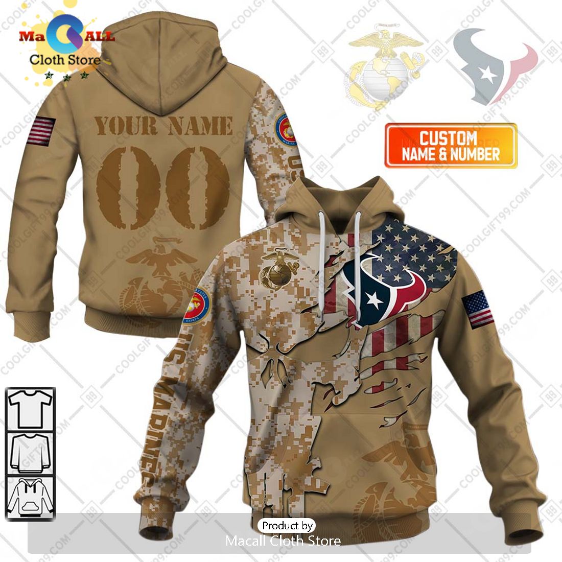 Personalized NFL Houston Texans Marine Camo Special Hoodie 3D