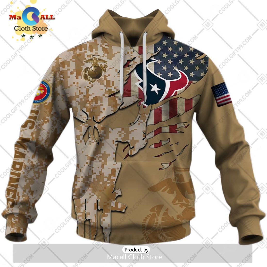 Personalized NFL Houston Texans Marine Camo Special Hoodie 3D