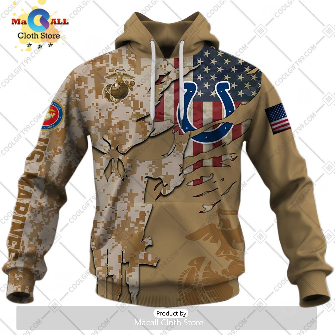 Personalized NFL Indianapolis Colts Marine Camo Special Hoodie 3D