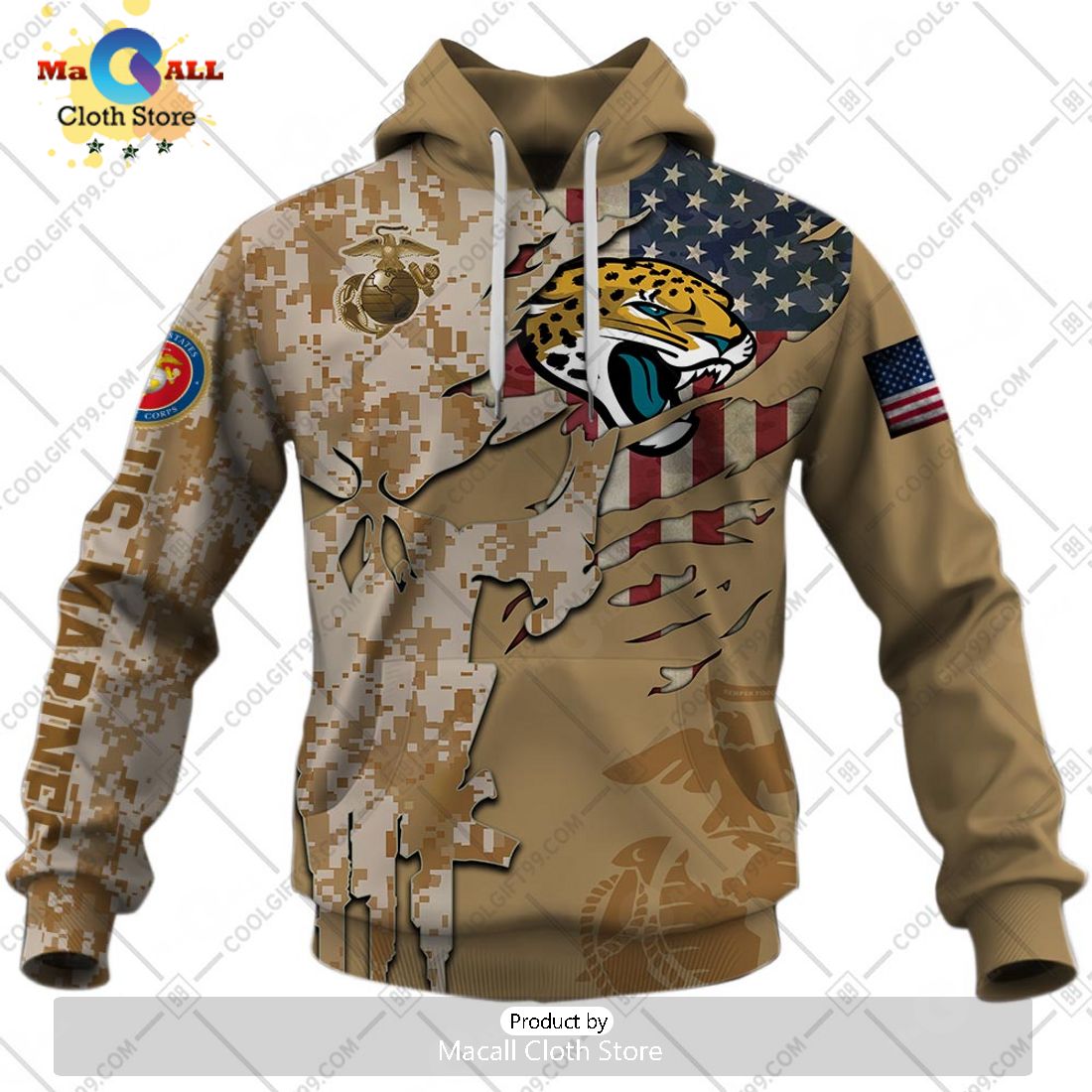 Personalized NFL Jacksonville Jaguars Marine Camo Special Hoodie 3D