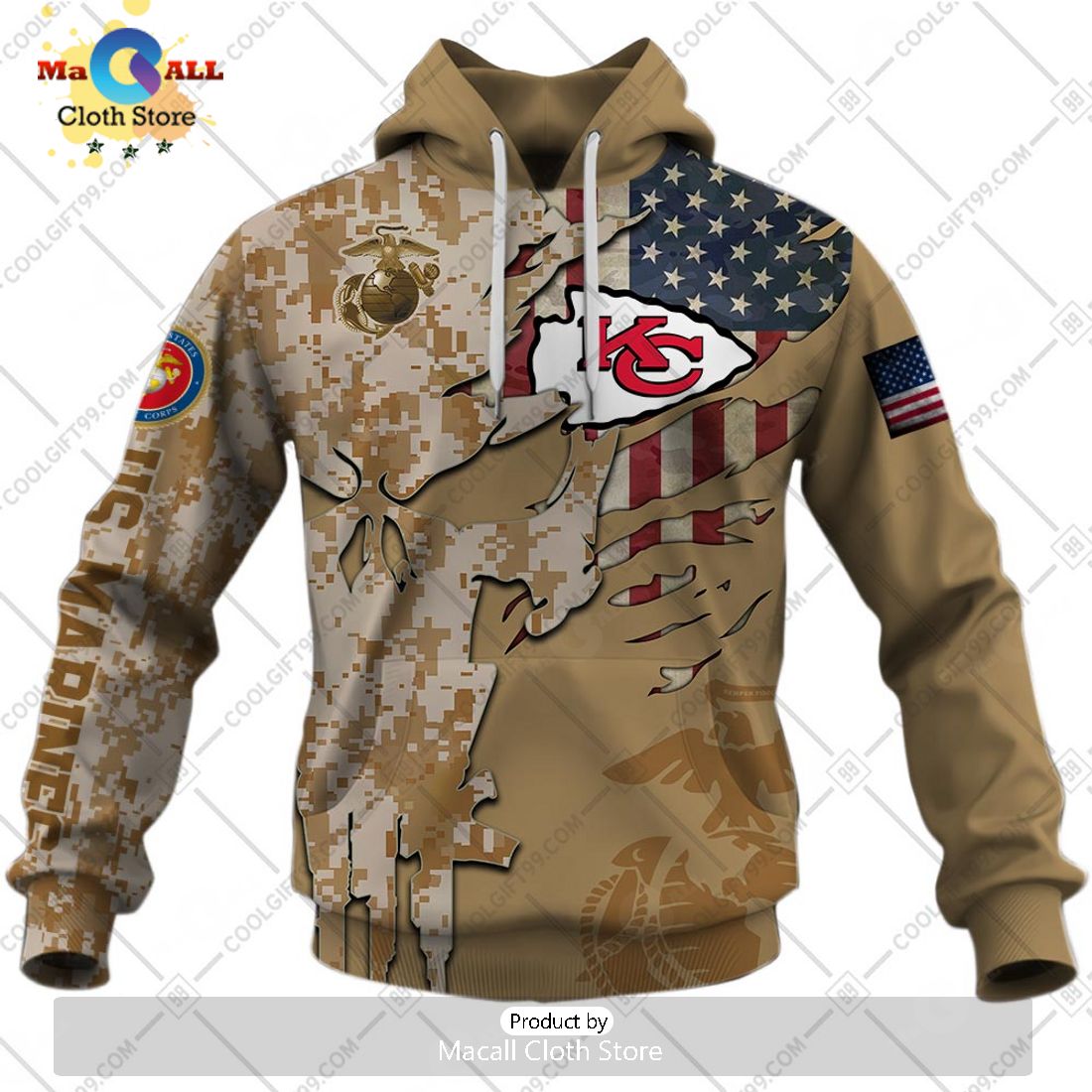 Personalized NFL Kansas City Chiefs Marine Camo Special Hoodie 3D