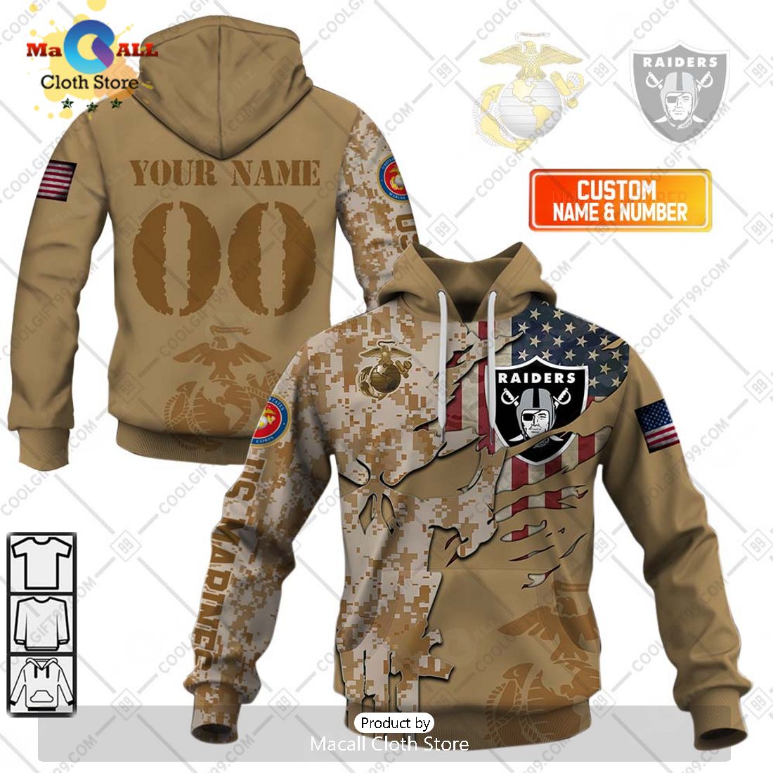 Personalized NFL Las Vegas Raiders Marine Camo Special Hoodie 3D