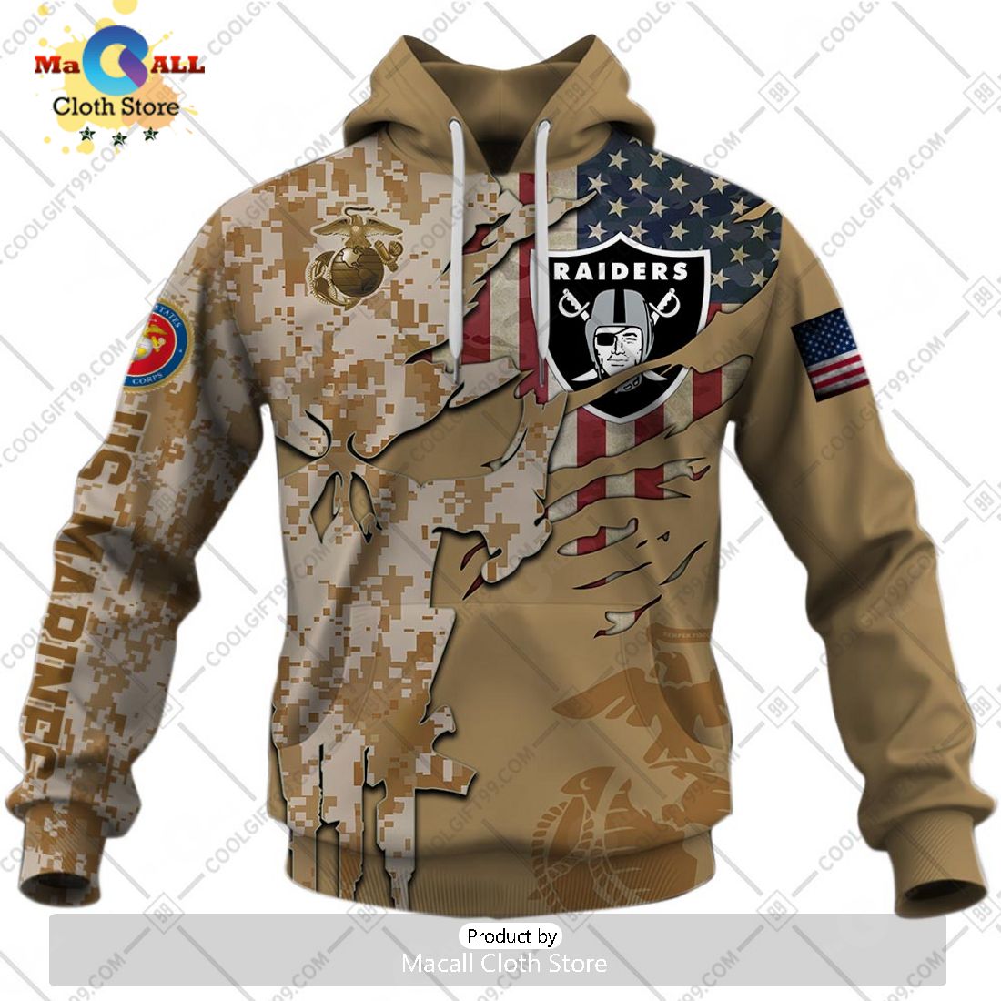 Personalized NFL Las Vegas Raiders Marine Camo Special Hoodie 3D