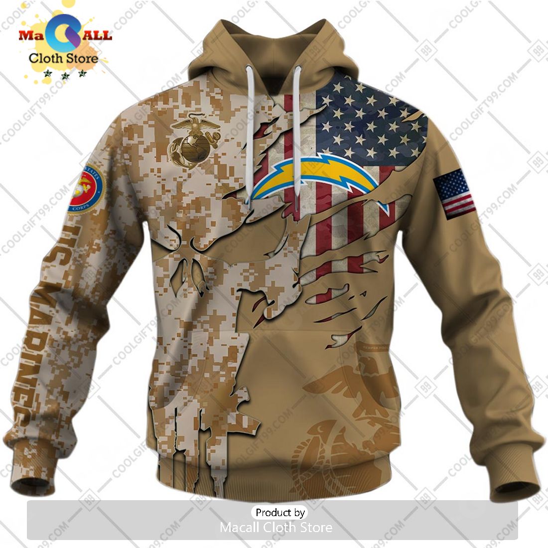 Personalized NFL Los Angeles Chargers Marine Camo Special Hoodie 3D