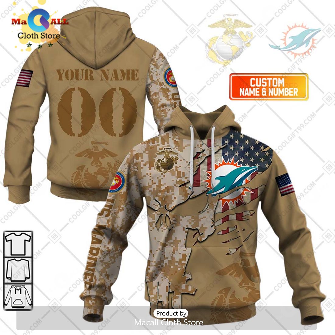 Personalized NFL Miami Dolphins Marine Camo Special Hoodie 3D