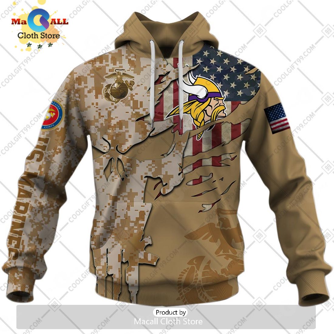 Personalized NFL Minnesota Vikings Marine Camo Special Hoodie 3D