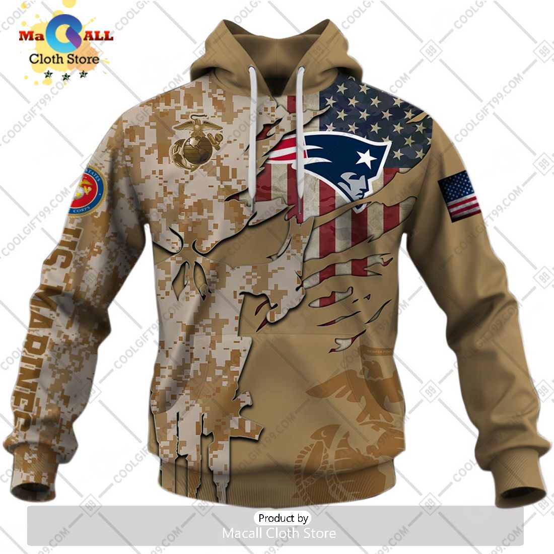 Personalized NFL New England Patriots Marine Camo Special Hoodie 3D