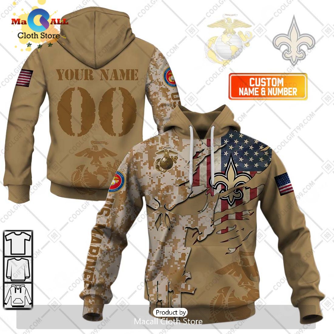 Personalized NFL New Orleans Saints Marine Camo Special Hoodie 3D