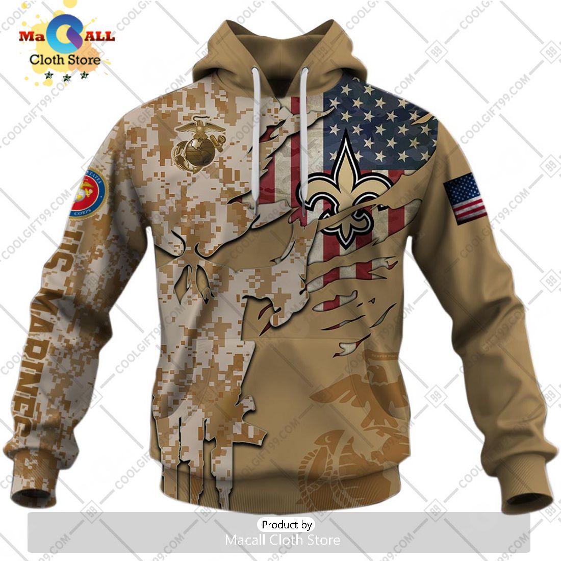 Personalized NFL New Orleans Saints Marine Camo Special Hoodie 3D