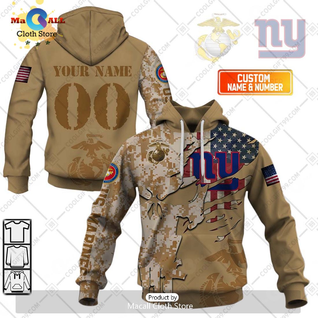 Personalized NFL New York Giants Marine Camo Special Hoodie 3D