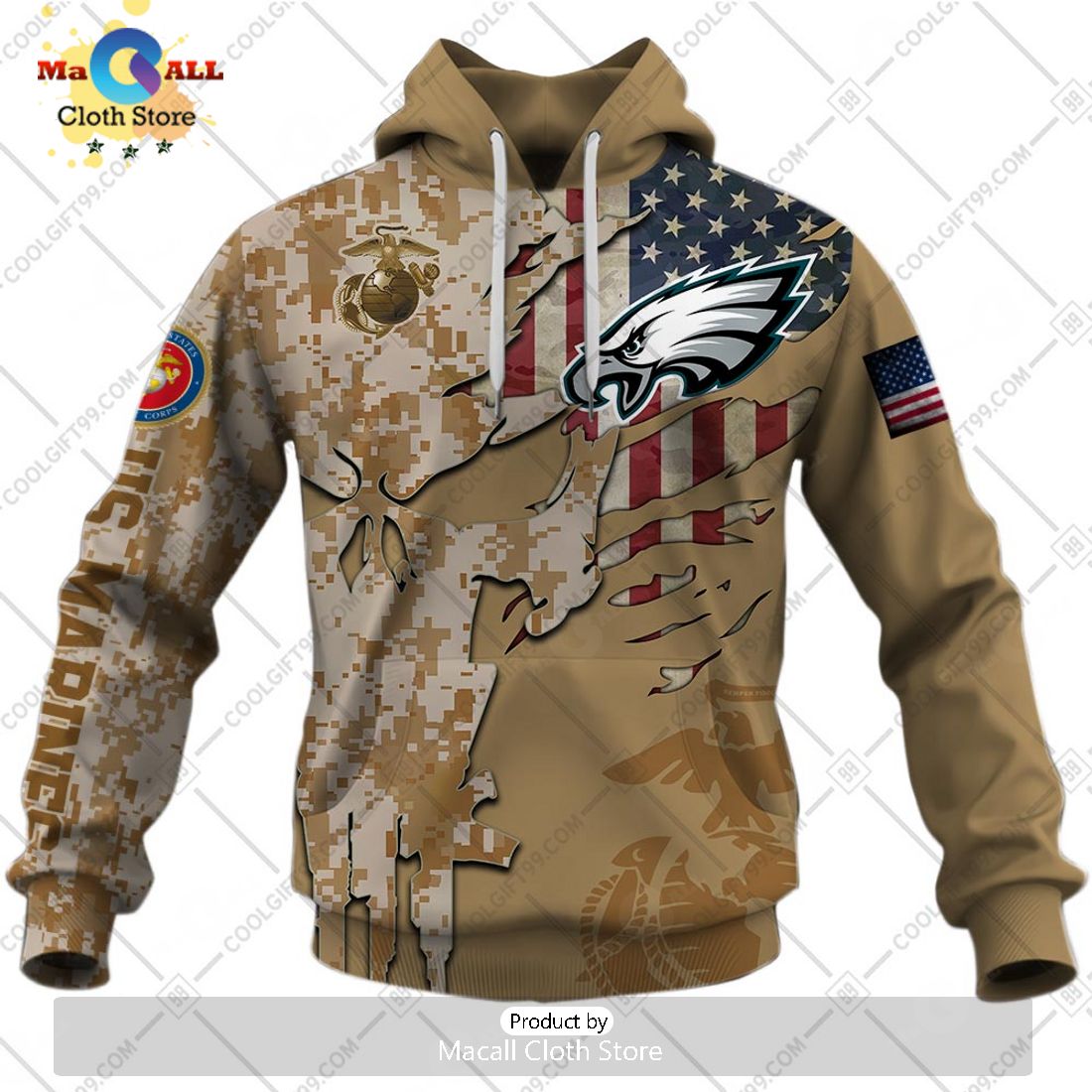 Personalized NFL Philadelphia Eagles Marine Camo Special Hoodie 3D