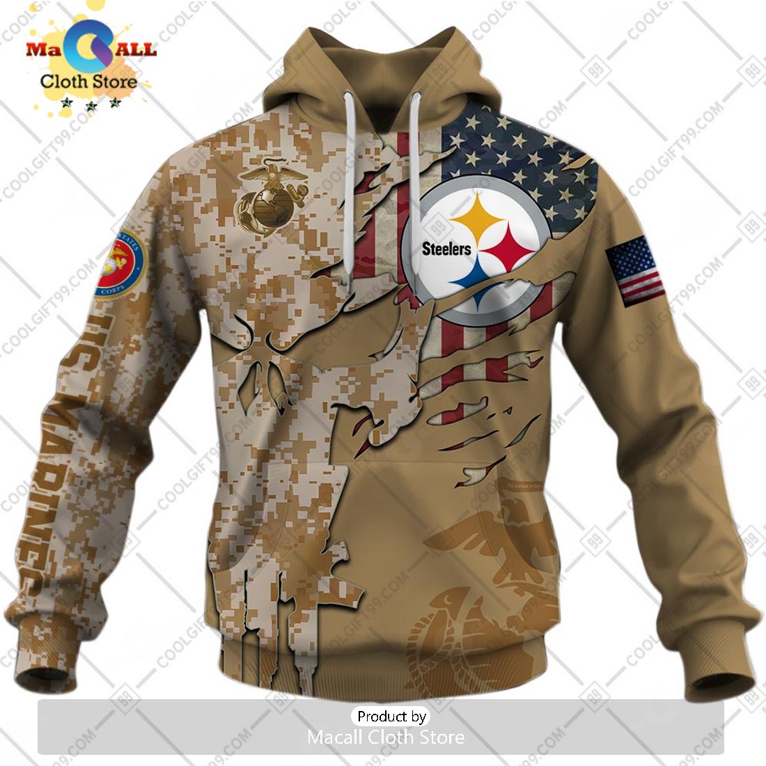 Personalized NFL Pittsburgh Steelers Marine Camo Special Hoodie 3D