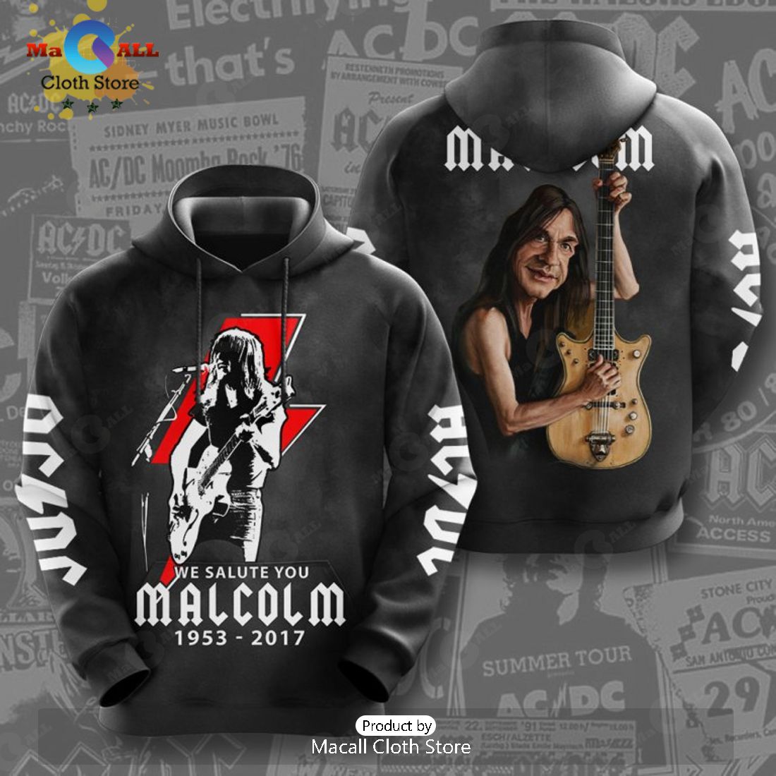 AC DC We Salute You Malcolm 1953 2017 Black Apparels Hoodie 3D