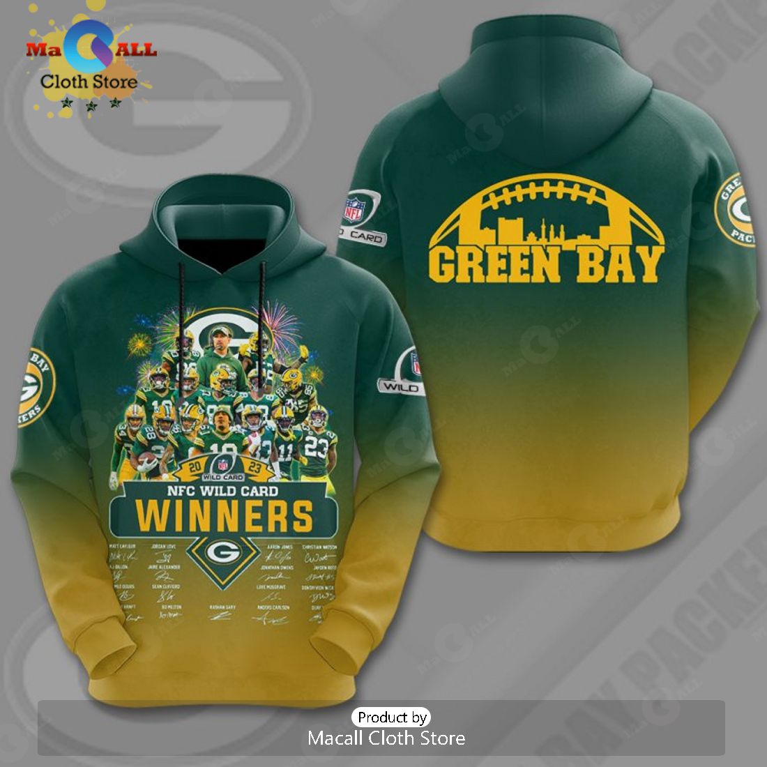 Green Bay Packers NFC Wild Card Winners Signatures Gradient Apparels Hoodie 3D Green Bay Packers NFC Wild Card Winners Signatures Gradient Apparels Hoodie 3D