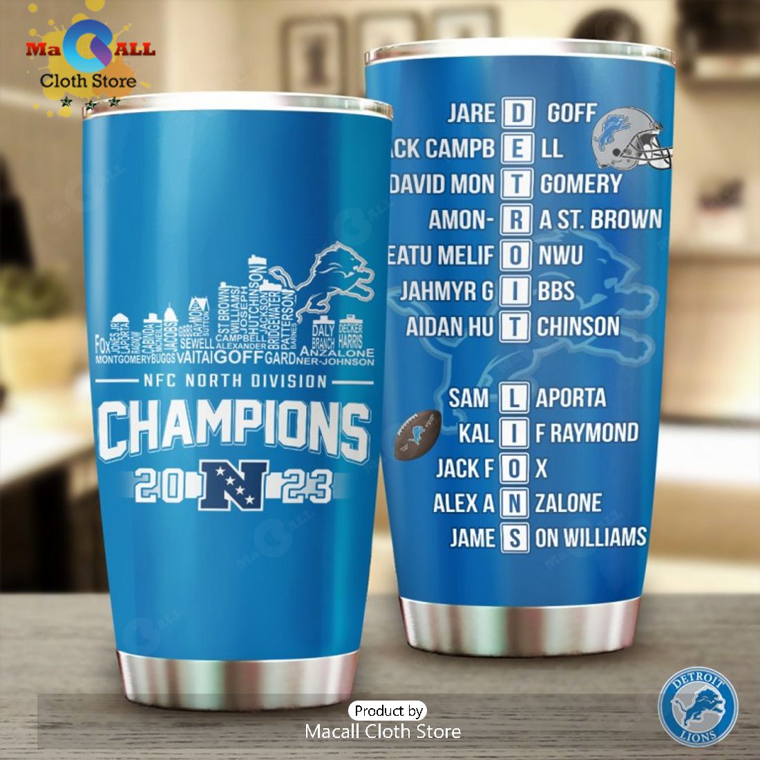 2023 NFC North Division Detroit Lions Champions Blue Tumbler Cup