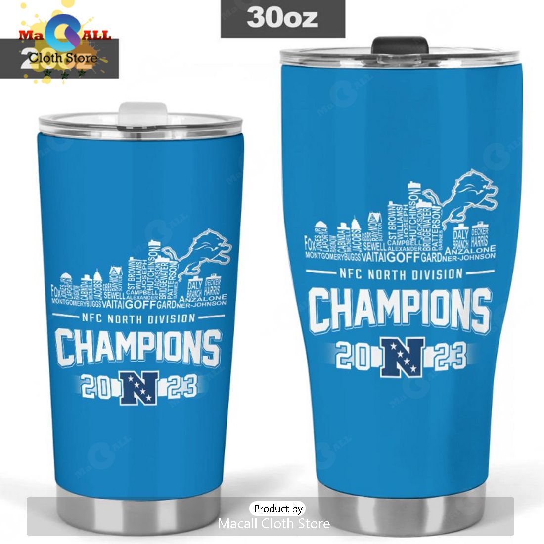 2023 NFC North Division Detroit Lions Champions Blue Tumbler Cup ...