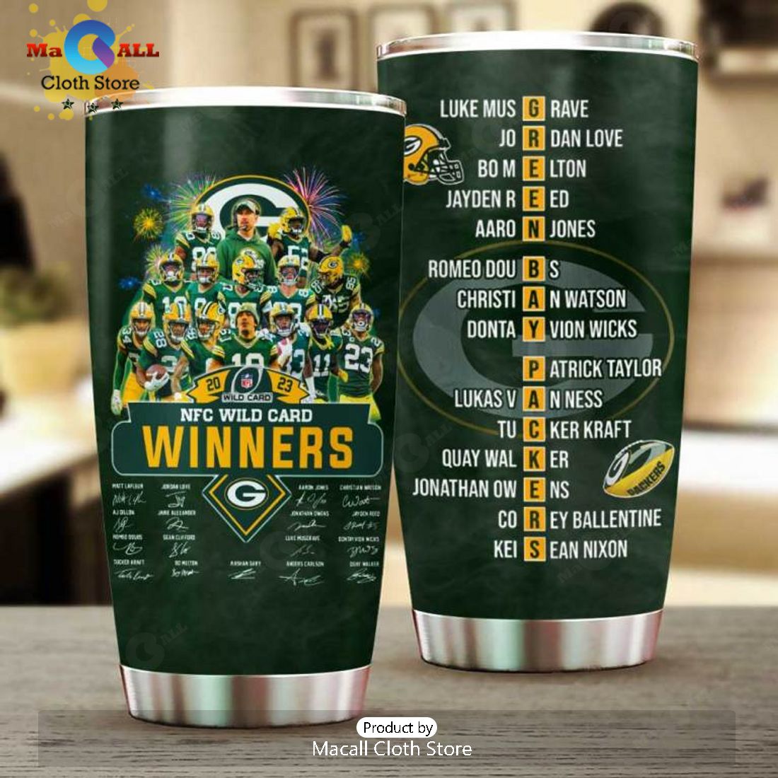 Green Bay Packers NFC Wild Card Winners Signatures Green Tumbler Cup