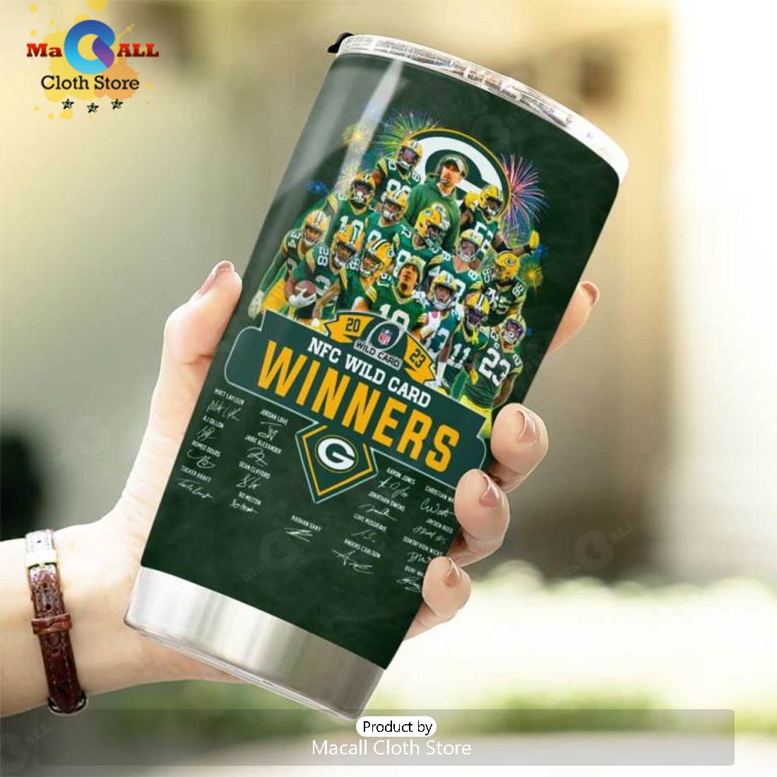 Green Bay Packers NFC Wild Card Winners Signatures Green Tumbler Cup