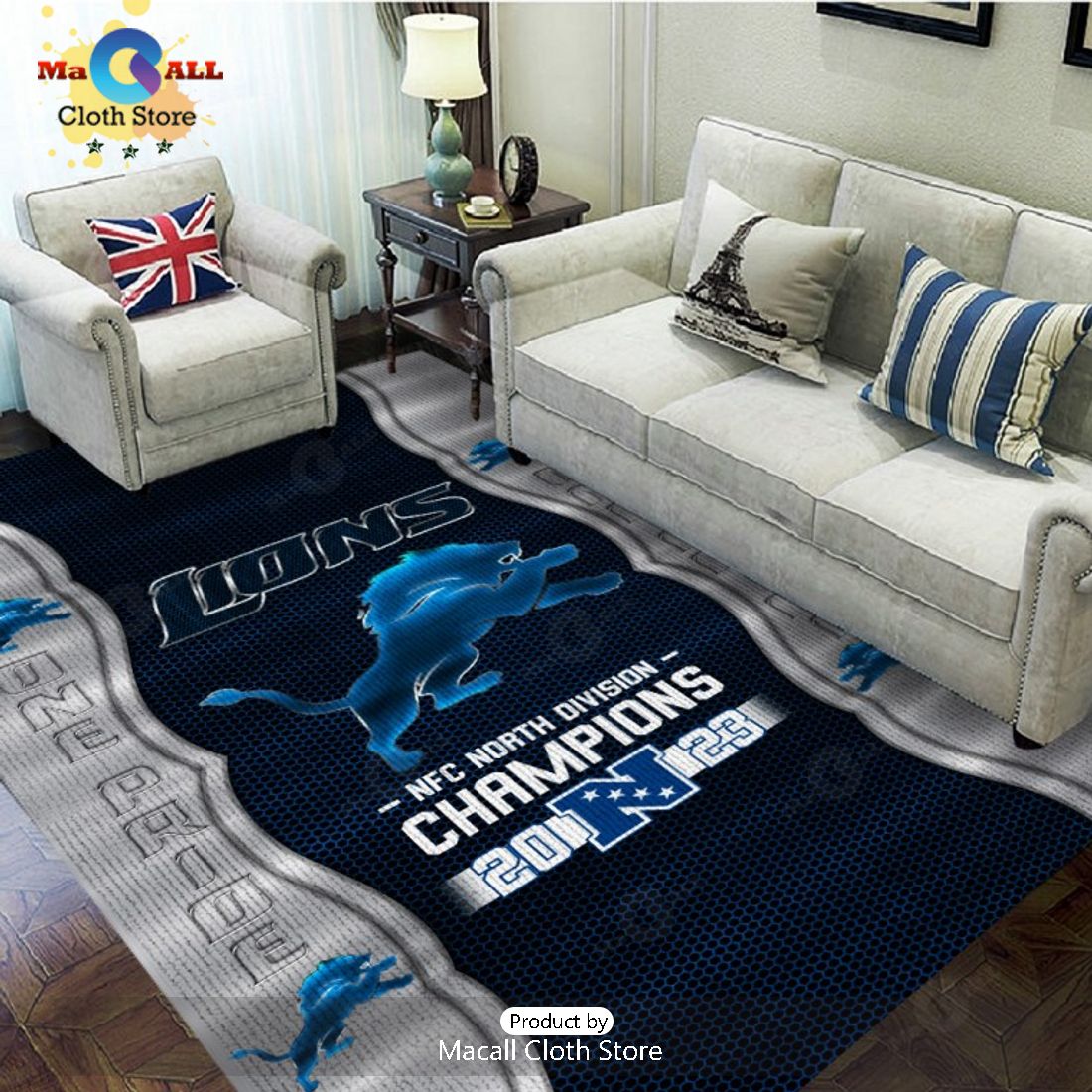 Detroit Lions 2023 NFC North Division Champions Rectangular Rug ...