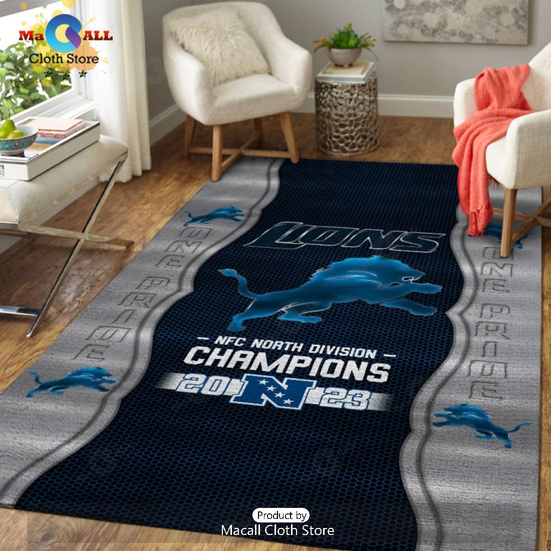 Detroit Lions 2023 NFC North Division Champions Rectangular Rug Detroit Lions 2023 NFC North Division Champions Rectangular Rug