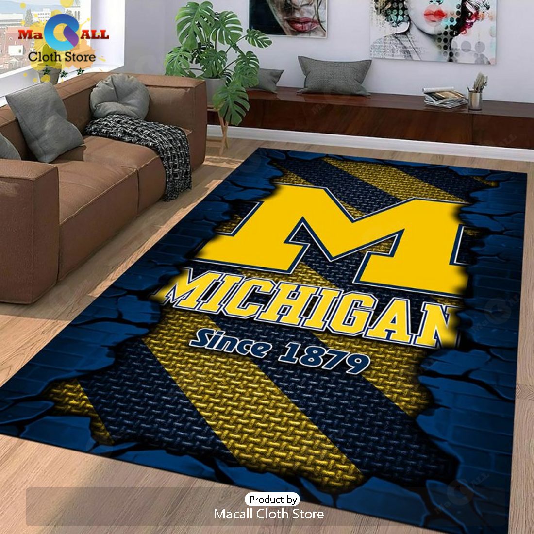 Michigan Wolverines Football Sports Gifts Rectangular Rug Michigan Wolverines Football Sports Gifts Rectangular Rug